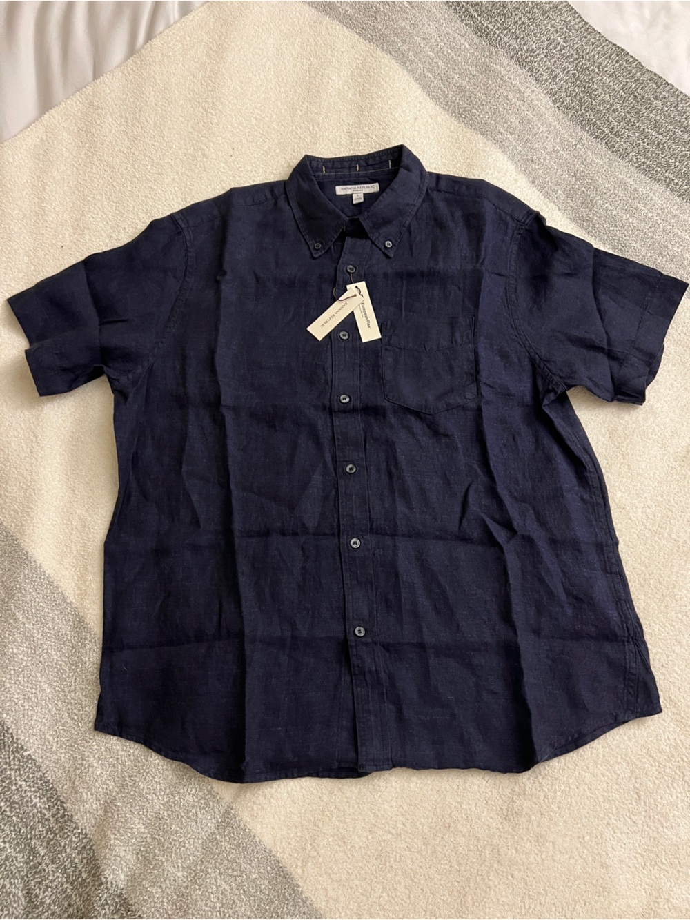 Banana Republic 100% Linen Shirt Navy Blue Size L NWT